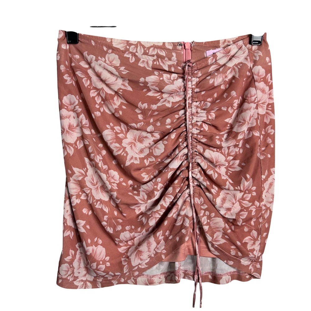 Hansen & Gretel Ruched Floral Print Mesh Mini Skirt sheer mesh feminine‎